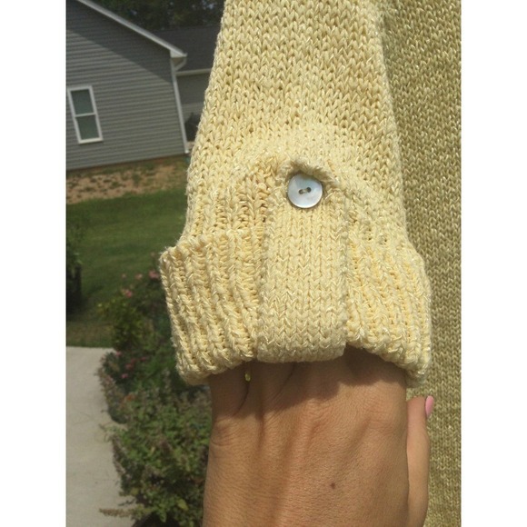 Chico’s womens knit short sleeve top open yellow roll tab size 1 coastal beachy - Picture 6 of 9